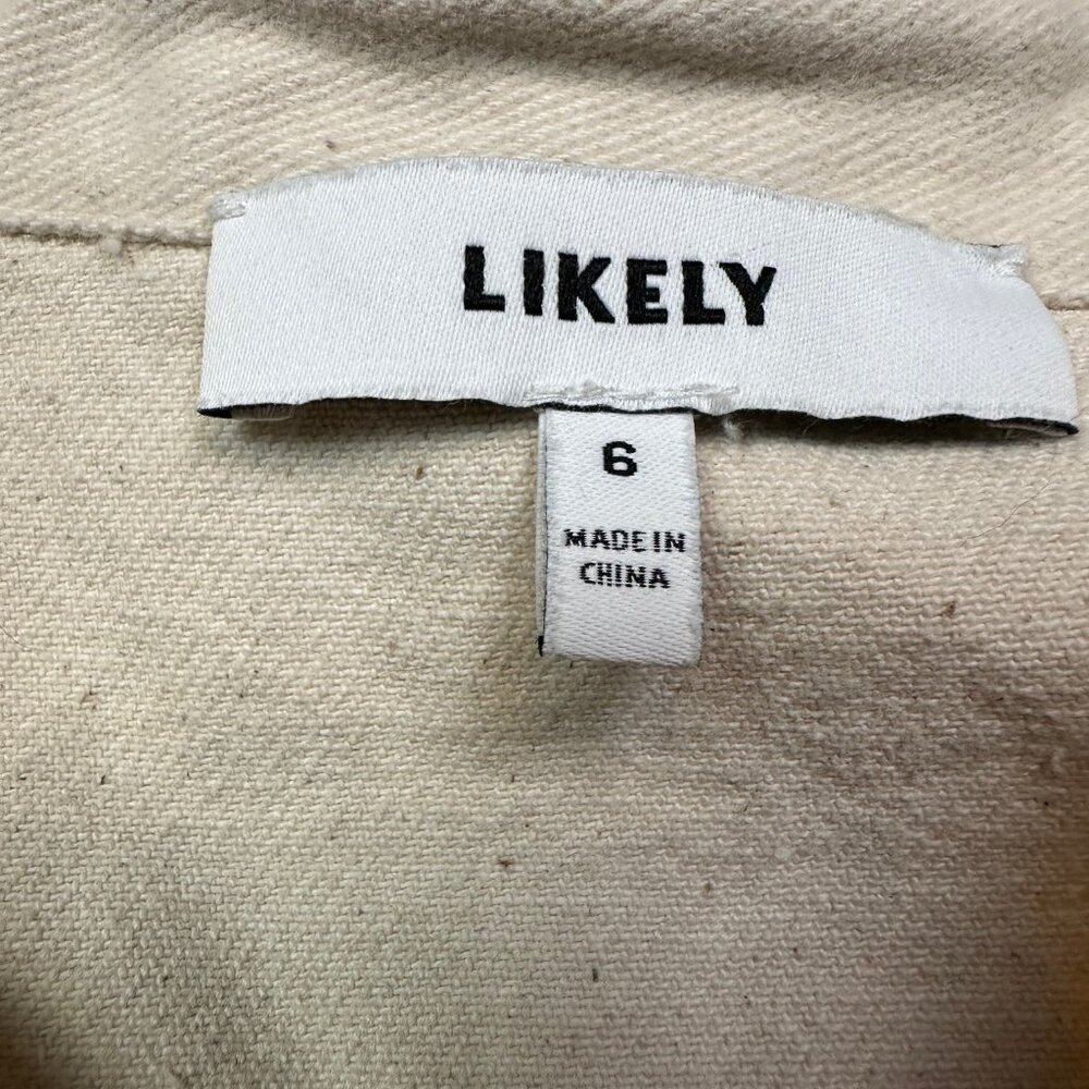 Likely Ruby 100% Cotton Ivory Cream White Denim Button Ruffle Mini Dress Size 6 - Picture 3 of 7